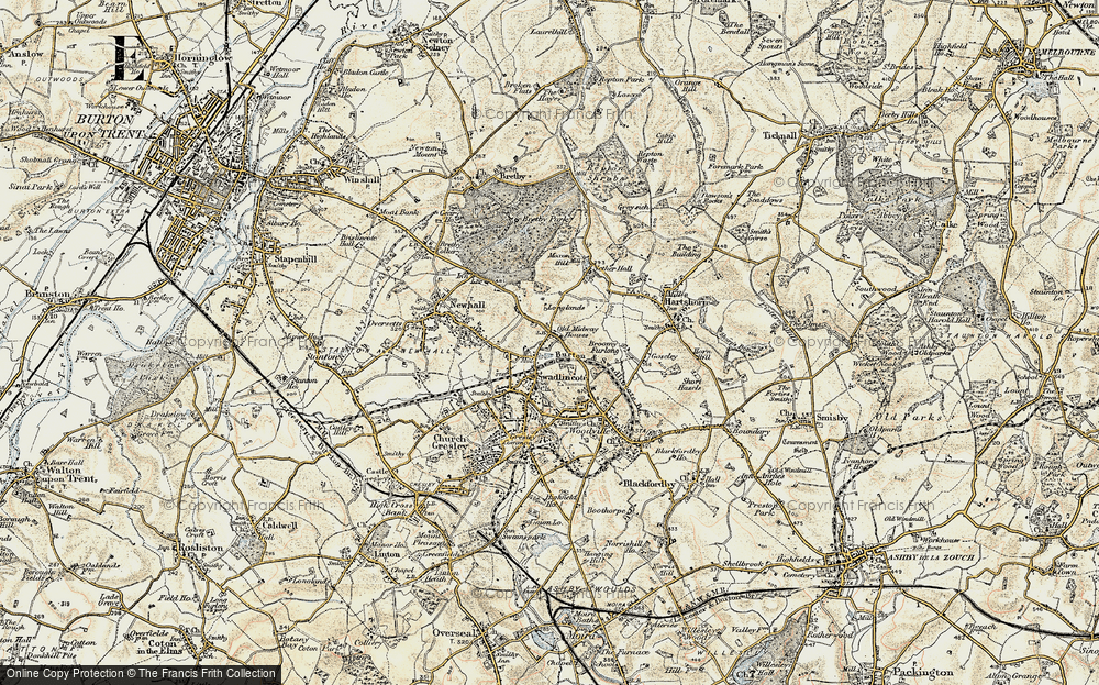 Old Map of Historic Map covering Broomy Furlong in 1902