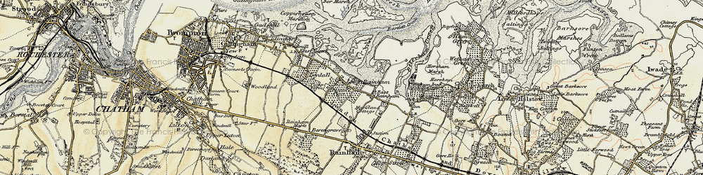 Old map of Lower Rainham in 1897-1898