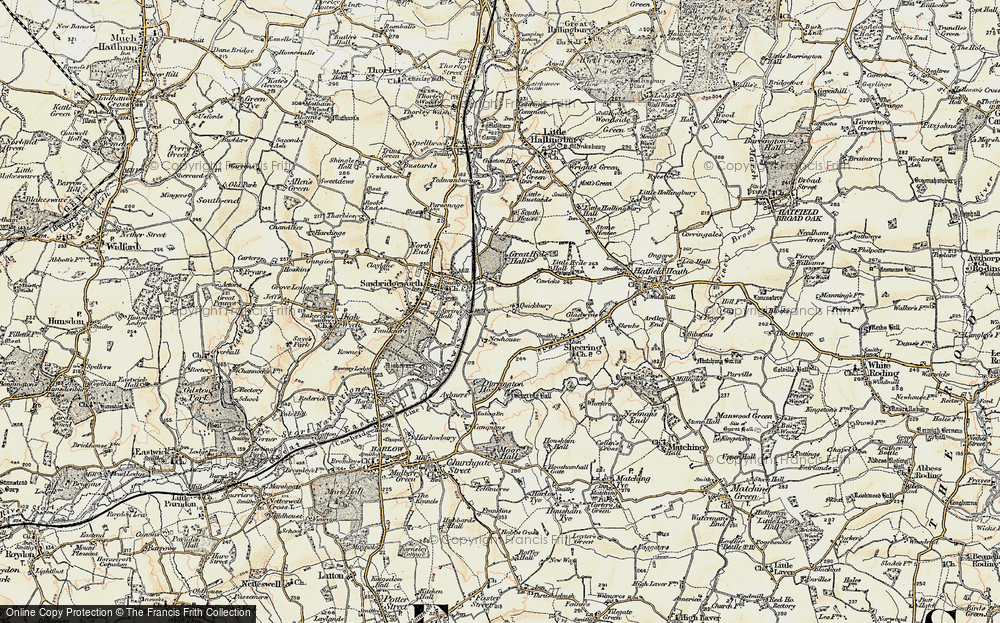 Old Map of Historic Map covering Sheering Hall in 1898-1899