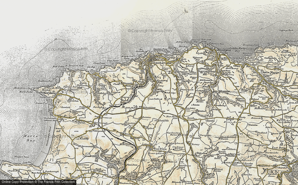 Old Map of Historic Map covering Mullacott Cross in 1900