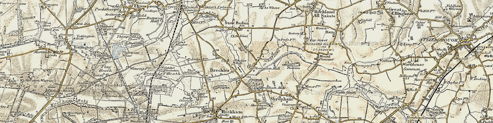Old map of Breckles Hall in 1901-1902