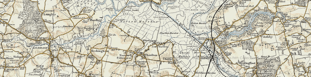 Old map of Lower Thurlton in 1901-1902
