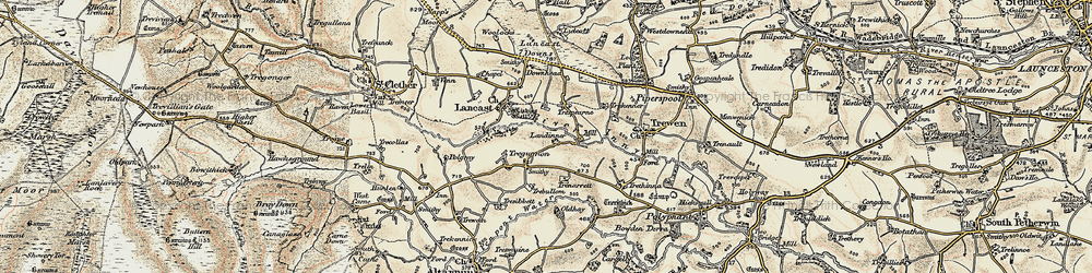 Old map of Laneast Downs in 1900