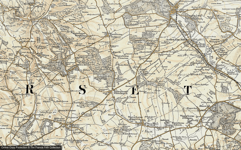 Old Map of Historic Map covering Whatcombe Down in 1897-1909