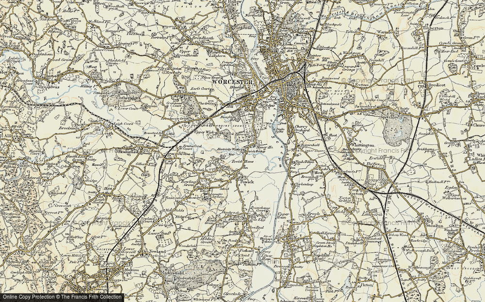 Old Map of Historic Map covering Powick Bridge in 1899-1901