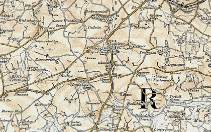 Old map of Lower Woon in 1900