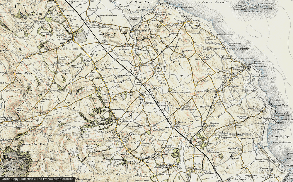 Old Map of Historic Map covering Adderstone Grange in 1901-1903