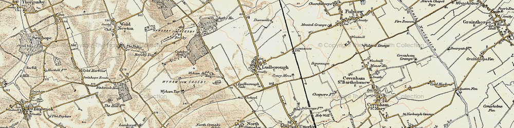 Old map of Cadeby Village in 1903-1908