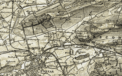 Old map of Pitscandly in 1907-1908