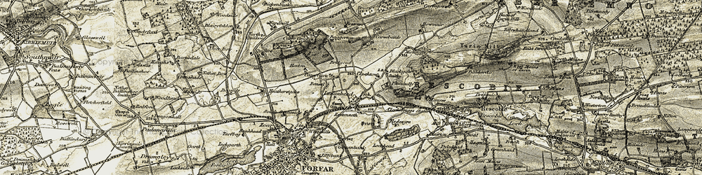 Old map of Lunanhead in 1907-1908