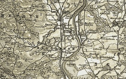 Old map of Luncarty in 1907-1908