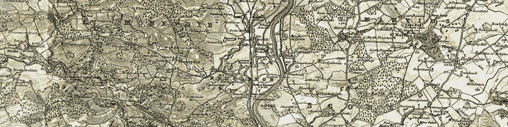 Old map of Luncarty in 1907-1908