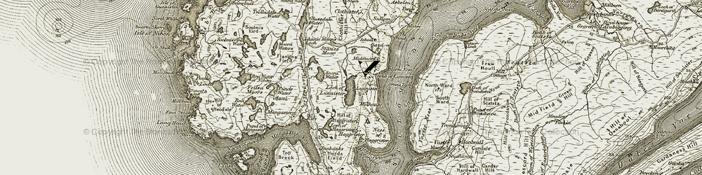 Old map of Burn of Mangaster in 1912