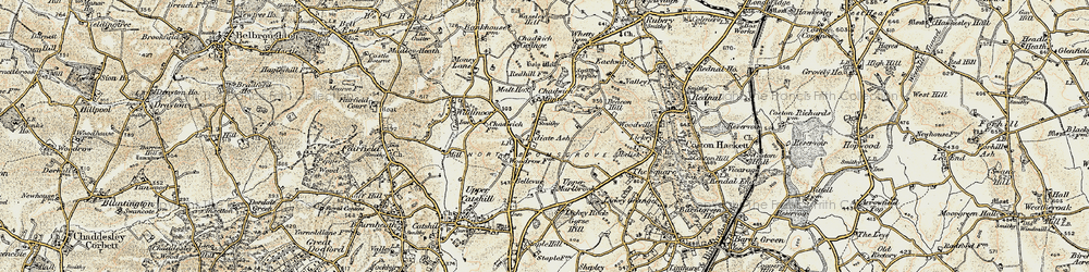 Old map of Lydiate Ash in 1901-1902