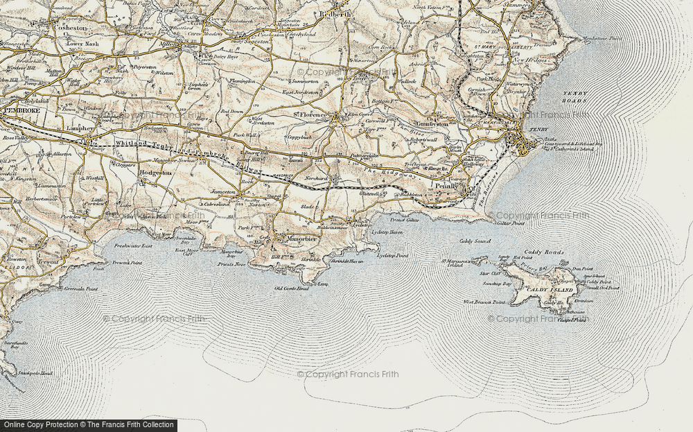 Old Map of Historic Map covering Lydstep Haven in 1901-1912