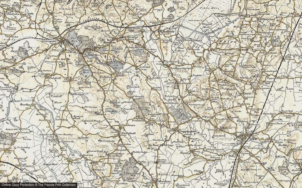Old Map of Historic Map covering Pikes End Moss in 1902