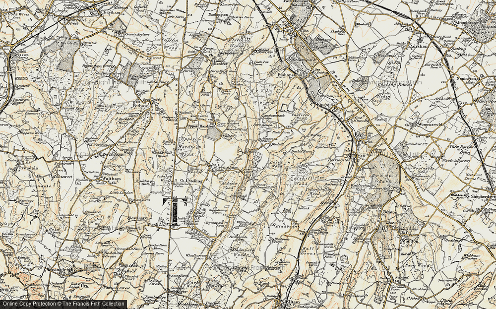 Old Map of Historic Map covering Bursted Wood in 1898-1899