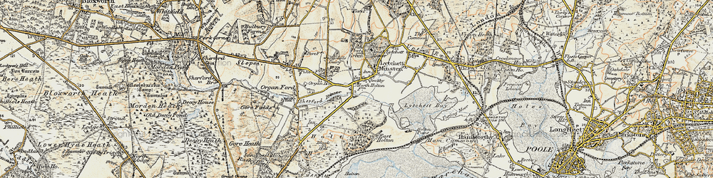 Old map of Lytchett Minster in 1899-1909