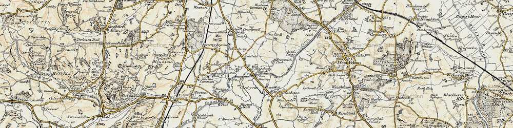 Old map of Maesbury Marsh in 1902