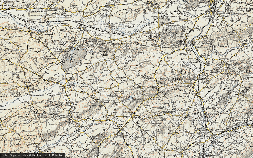 Old Map of Historic Map covering Bryndu Isaf in 1900-1901