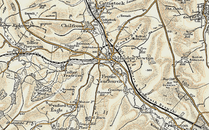 Old map of Maiden Newton in 1899