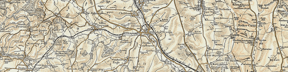 Old map of Maiden Newton in 1899