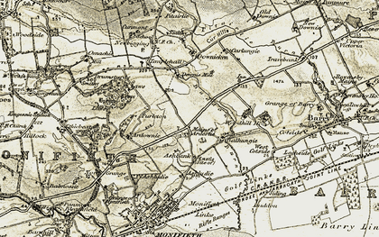Old map of Mains of Ardestie in 1907-1908