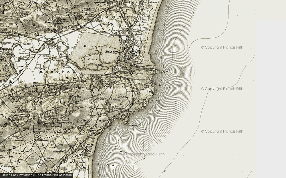 Old Map of Mains of Usan, 1907-1908 in 1907-1908