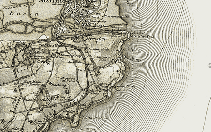 Old map of Mains of Usan in 1907-1908