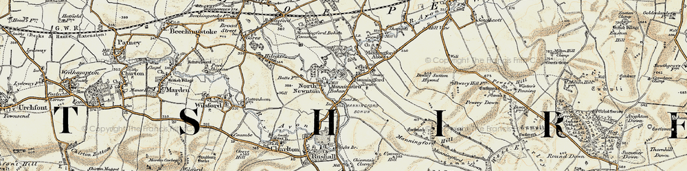 Old map of Manningford Bohune in 1897-1899