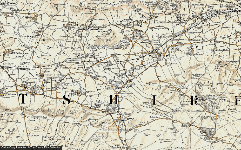 Old Map of Historic Map covering Manningford Bohune Common in 1897-1899