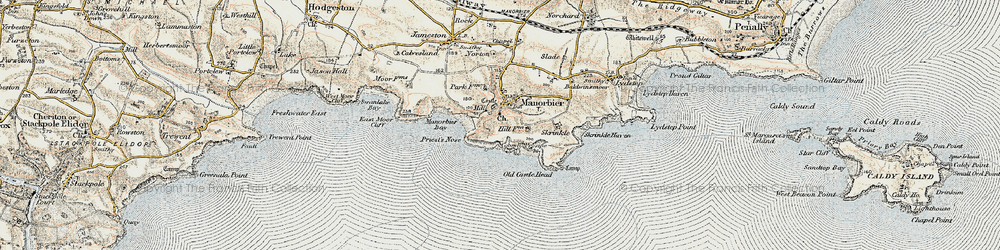 Old map of Manorbier in 1901-1912