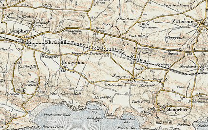 Old map of Manorbier Newton in 1901-1912