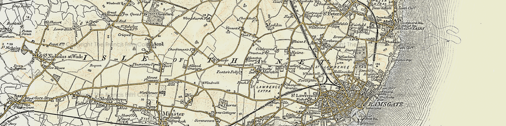 Old map of Manston in 1898-1899