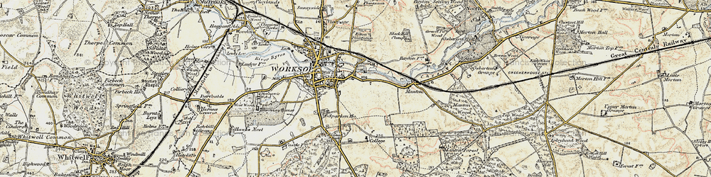 Old map of Worksop College in 1902-1903
