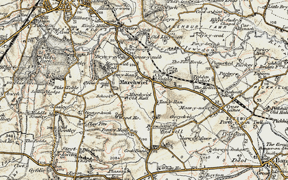 Old map of Marchwiel in 1902