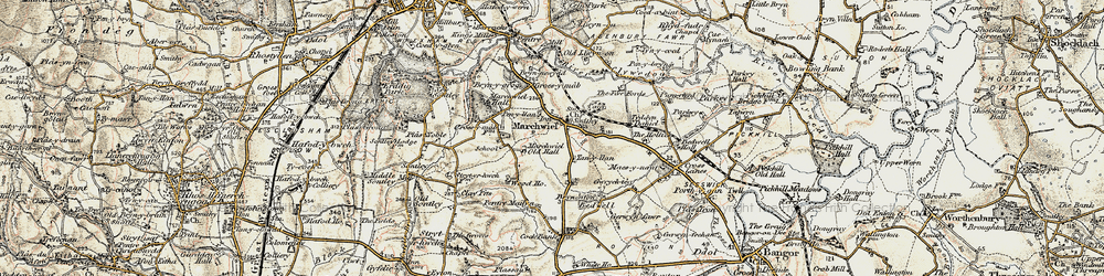 Old map of Marchwiel in 1902