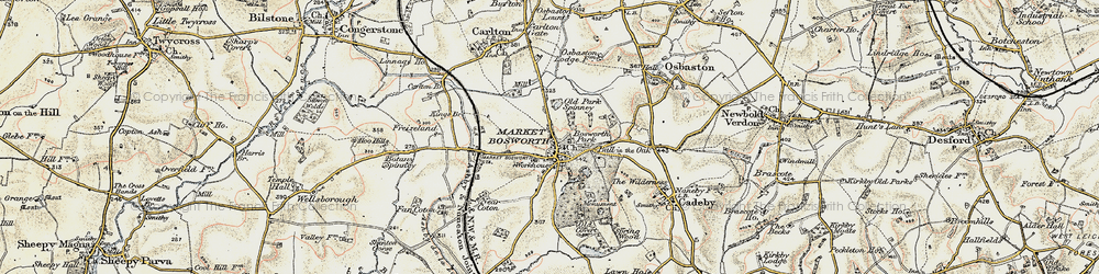 Old map of Market Bosworth in 1901-1903
