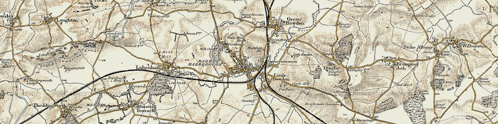 Old map of Market Harborough in 1901-1902
