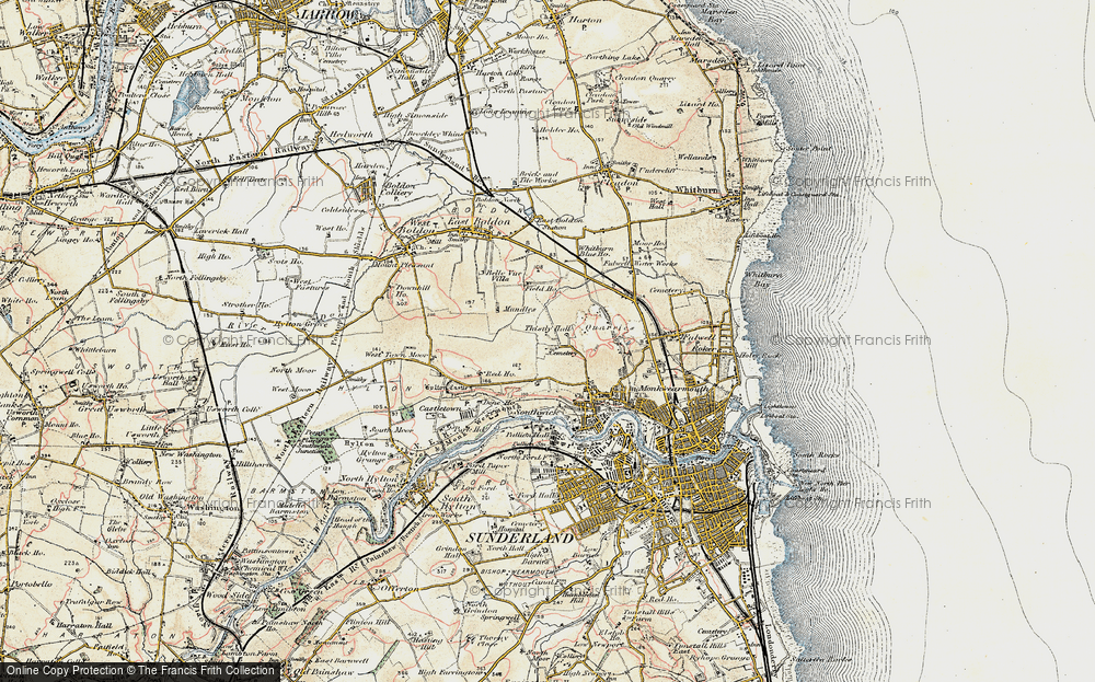 Old Map of Historic Map covering Hylton Red House in 1901-1904