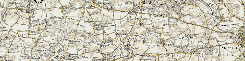 Old map of Marlingford in 1901-1902