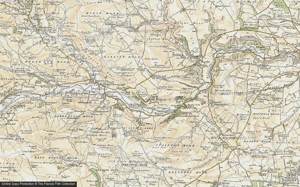 Old Map of Historic Map covering Ellerton Abbey in 1903-1904