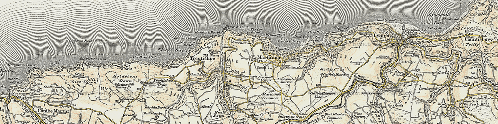 Old map of Martinhoe in 1900
