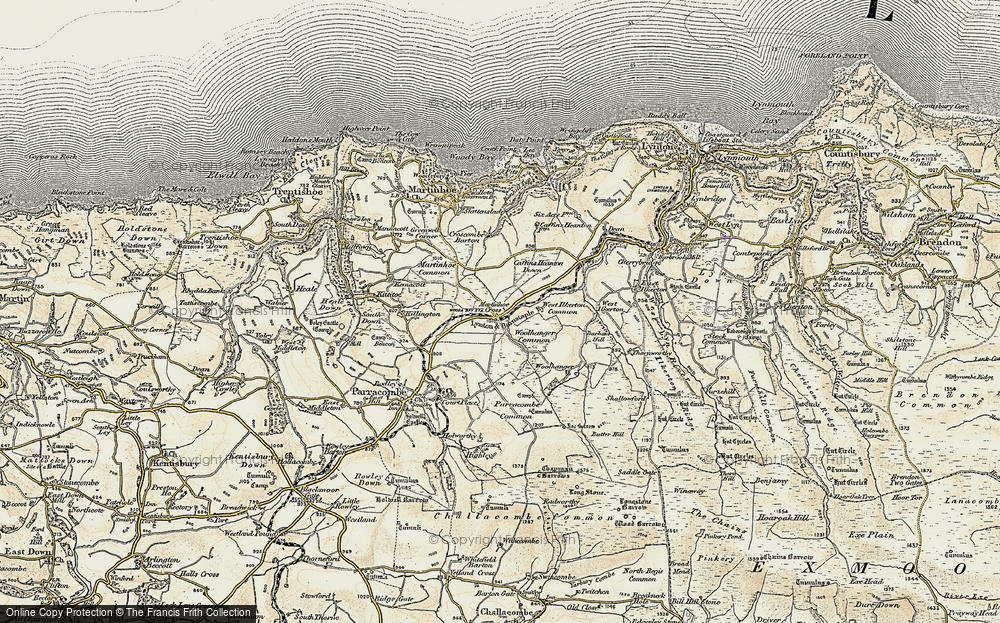 Old Map of Martinhoe Cross, 1900 in 1900