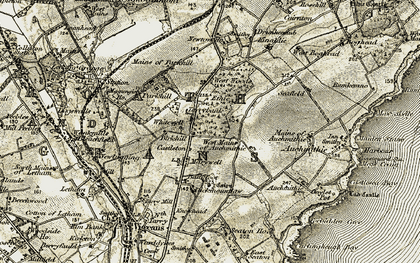 Old map of West Woods of Ethie in 1907-1908