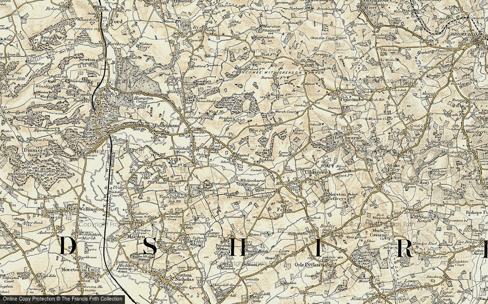 Old Map of Historic Map covering Bitterley Hyde in 1899-1901