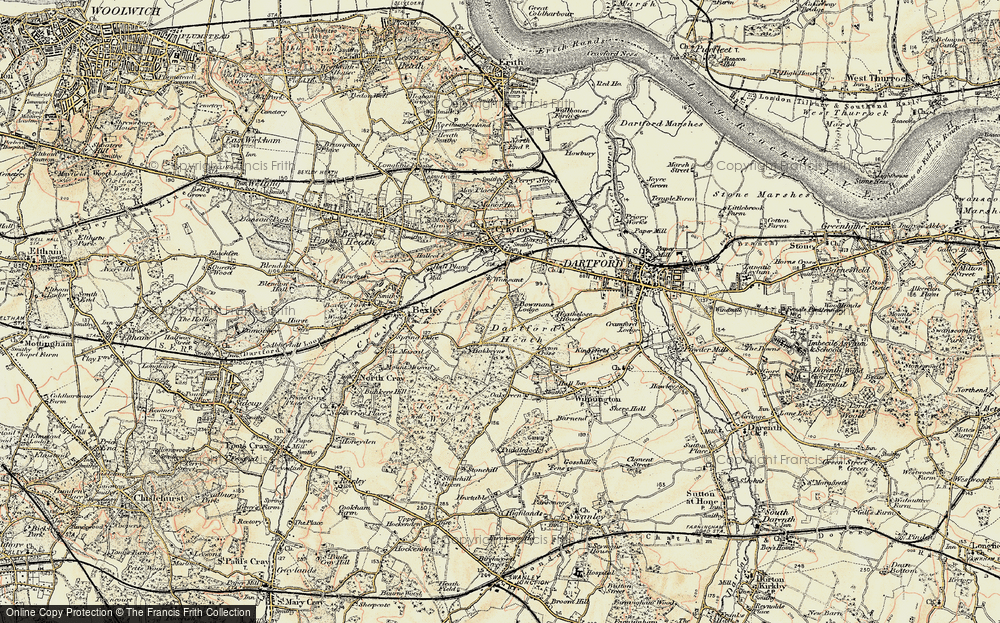 Old Map of Historic Map covering Dartford Heath in 1897-1898