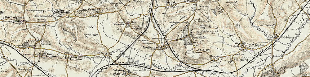 Old map of Medbourne in 1901-1902