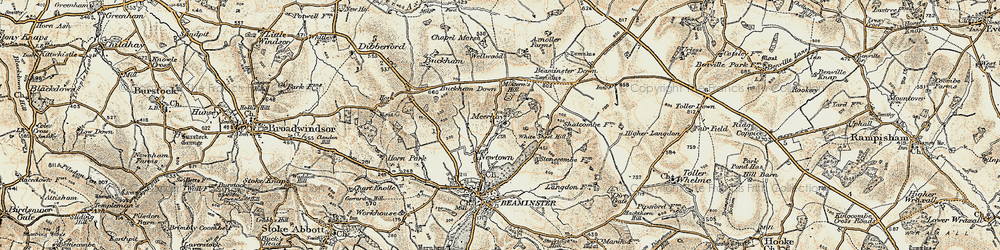 Old map of Beaminster Down in 1898-1899