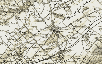 Old map of Meigle in 1907-1908